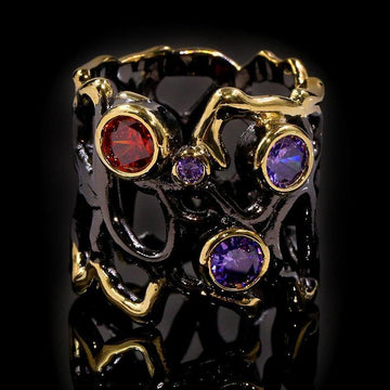 High quality Black gold-plated color stone hollow colorful separation ring - The Jewellery Supermarket